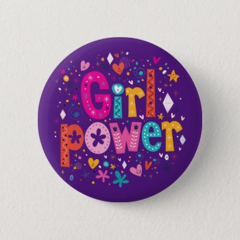 Girl Power Glossy Purple Button by MiniBrothers at Zazzle