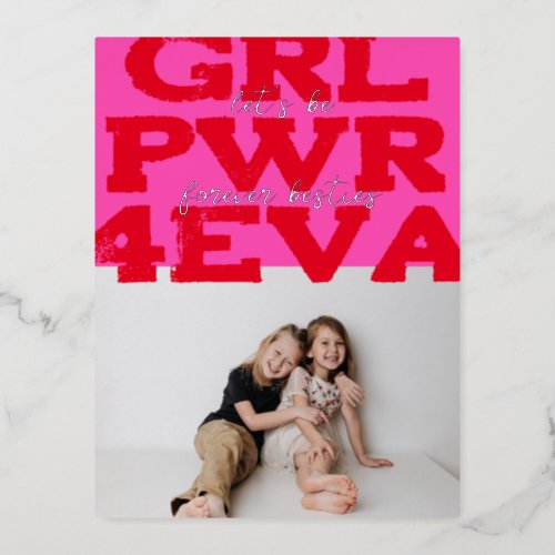 Girl Power Happy Galentines Day With Photo Foil Holiday Postcard