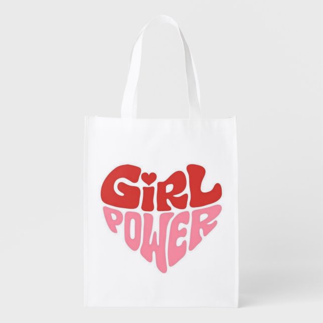 Girl Power Heart Design Grocery Bag (Front)