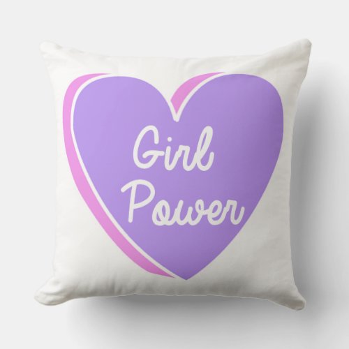 Girl Power Heart Throw Pillow