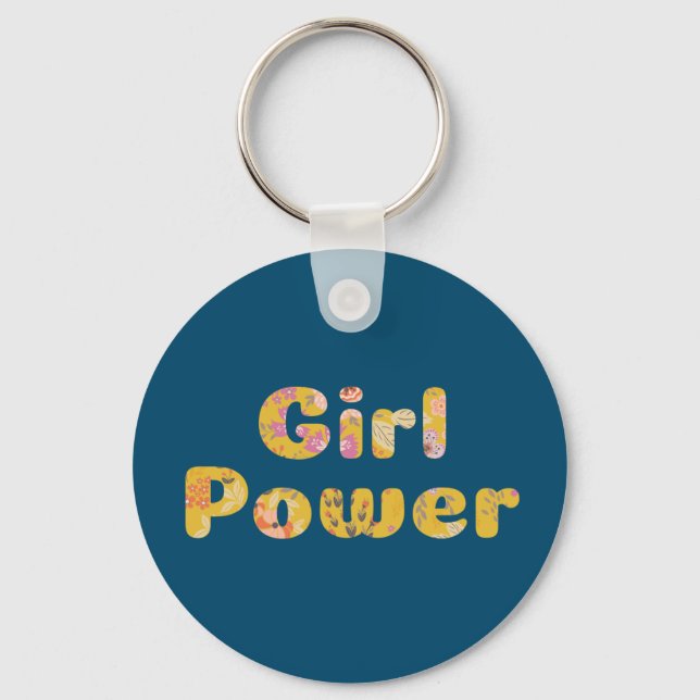 Girl Power Inspirational Quote Floral Lettering  Keychain (Front)