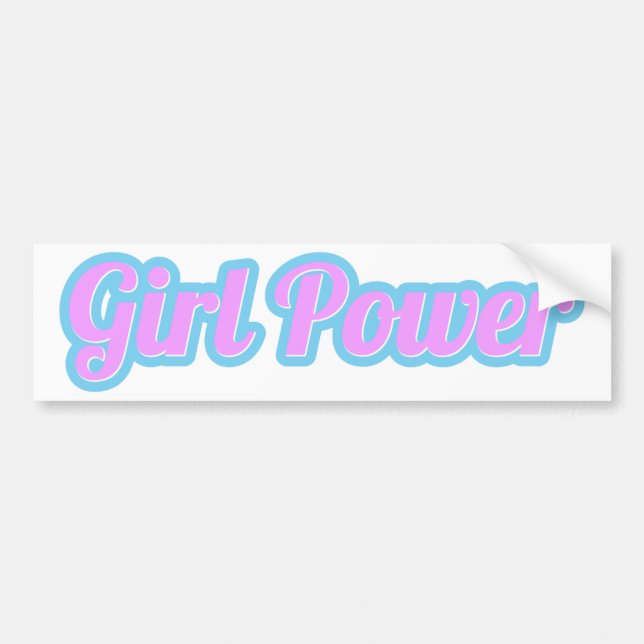Girl Power Light Pink and Light Blue Bumper Sticker (Front)