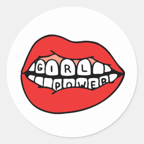 Girl Power Lips Classic Round Sticker