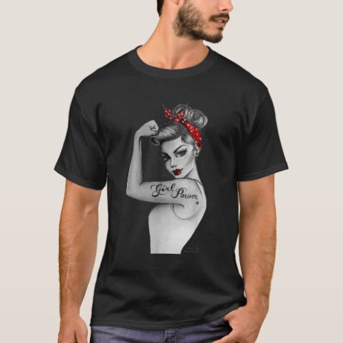 Girl Power modern Rosie the Riveter Pin up Art by  T_Shirt