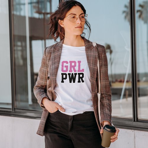 Girl Power Pink Black Modern Feminist GRL PWR  T_Shirt
