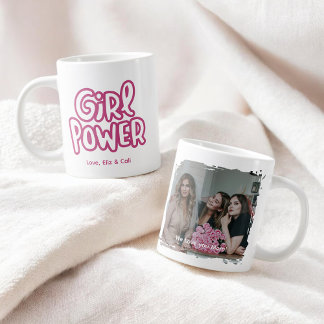 Girl Power Pink Cute Lettering Photo Mother's Day Giant Coffee Mug