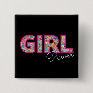 Girl Power Pink Girly Beautiful Wildflower Women Button