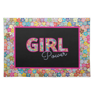 Girl Power   Pink Girly Beautiful Wildflower Women Cloth Placemat