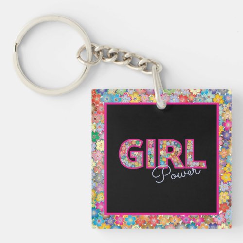 Girl Power  Pink Girly Beautiful Wildflower Women Keychain