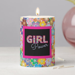 Girl Power Pink Girly Beautiful Wildflower Women Pillar Candle