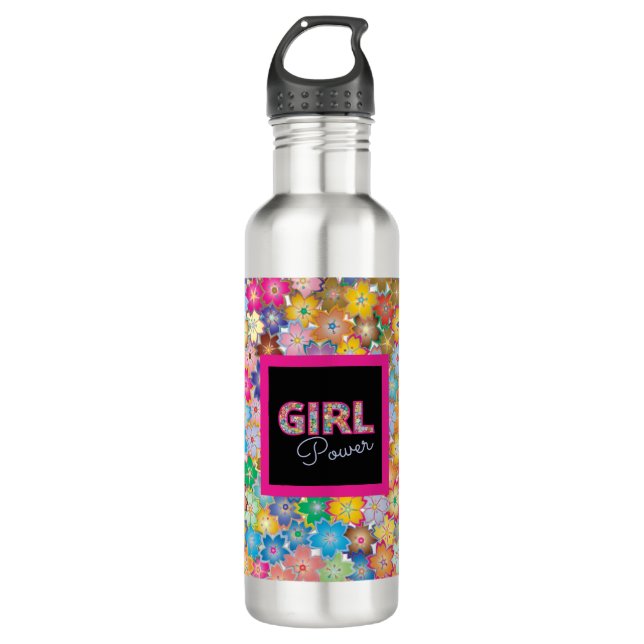 Girl Power | Pink Girly Beautiful Wildflower Women Stainless Steel Water Bottle (Front)