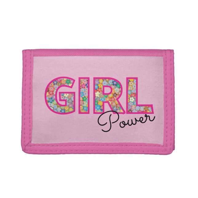 Girl Power | Pink Girly Beautiful Wildflower Women Trifold Wallet (Front)