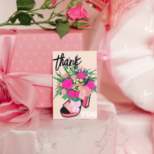 Girl Power Pink High Heels Floral Bouquet Thank You Card