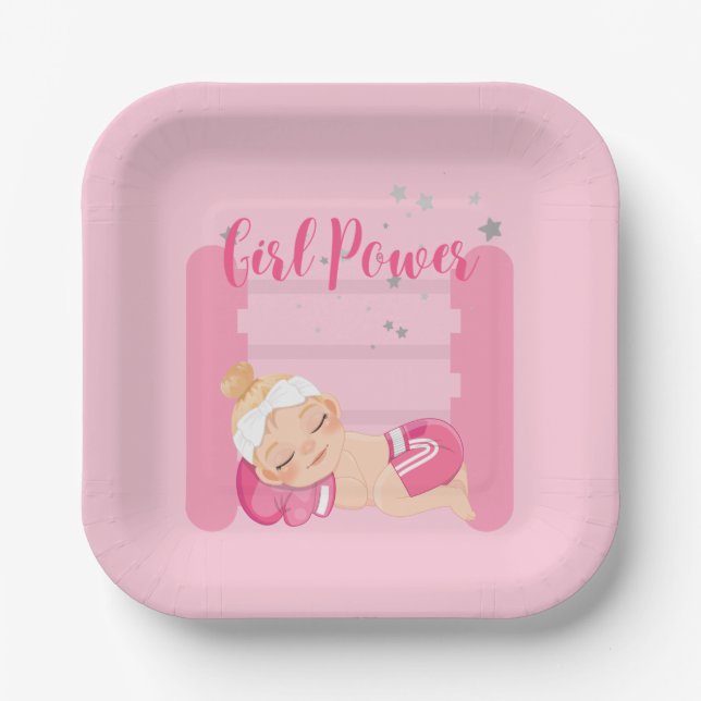 Girl power pink  paper plates (Front)