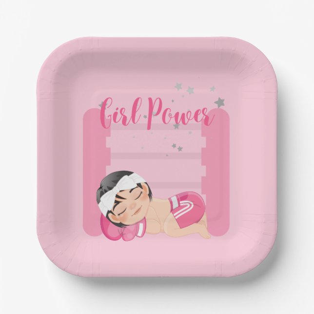 Girl power pink  paper plates (Front)