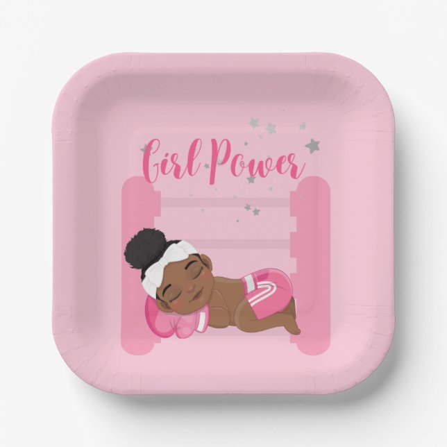 Girl power pink  paper plates (Front)