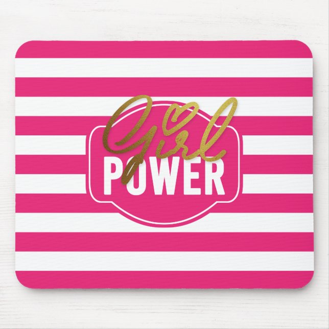 Girl Power - Pink-White & Gold Stripes Mousepad (Front)