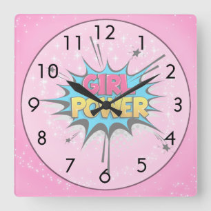 Girl Power Square Wall Clock