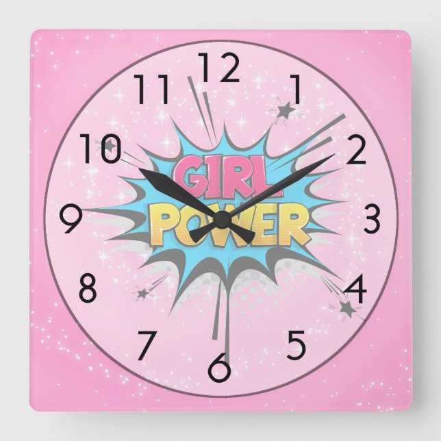 Girl Power Square Wall Clock (Front)