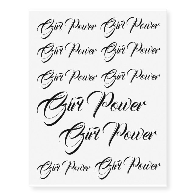 Girl Power Statement in Black Script Temporary Tattoos (Front)