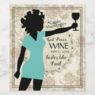 Girl power strong woman roses homemade wine glass wine label