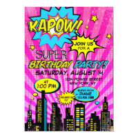 Girl Power Super Hero Comic Book Birthday Invitation