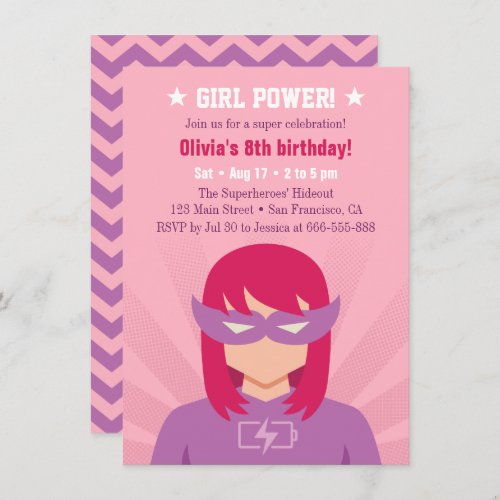 Girl Power Superhero Birthday Party Bash Invitation