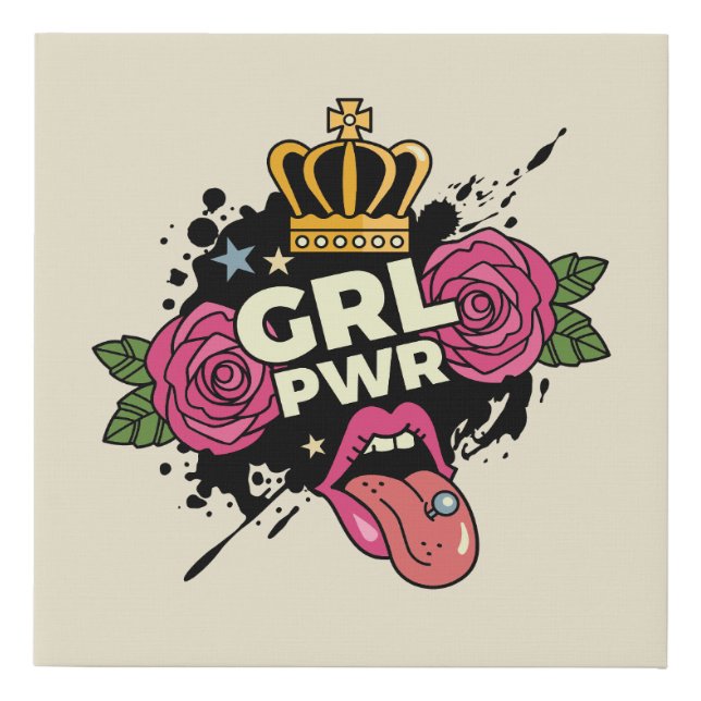 Girl Power Tattoo Style Faux Canvas Print (Front)
