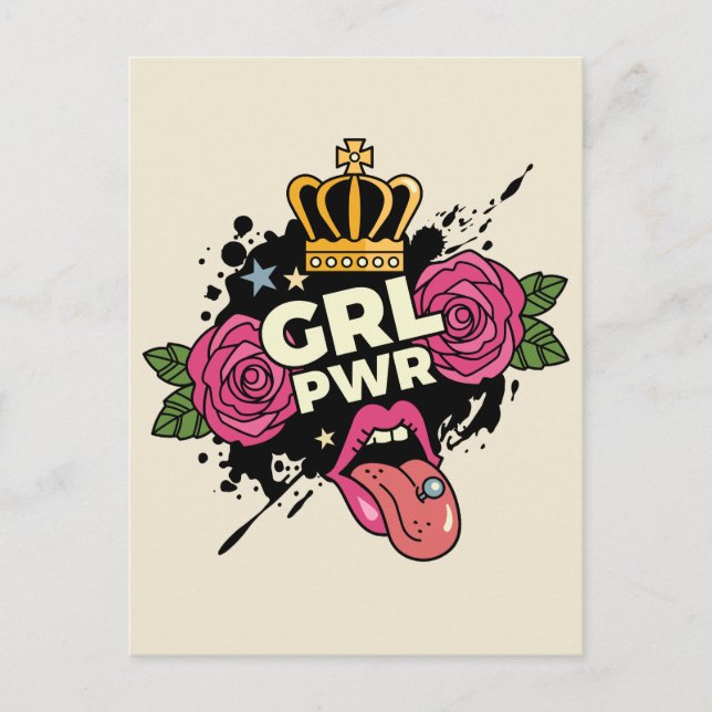 Girl Power Tattoo Style Postcard (Front)