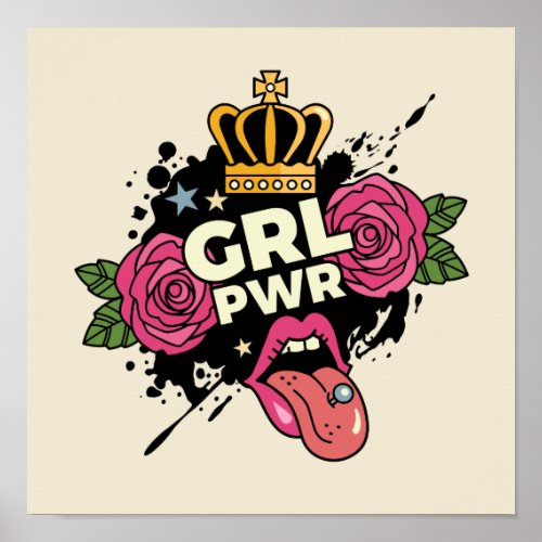 Girl Power Tattoo Style Poster