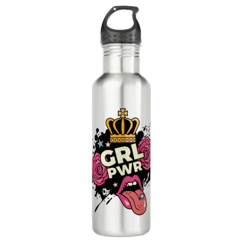 Girl Power Tattoo Style Stainless Steel Water Bottle