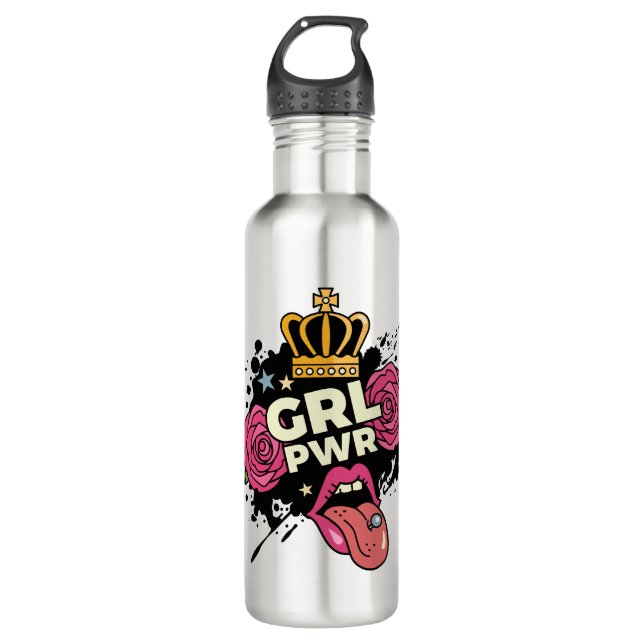 Girl Power Tattoo Style Stainless Steel Water Bottle (Front)