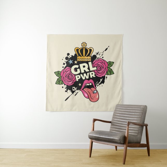 Girl Power Tattoo Style Tapestry (In Situ)