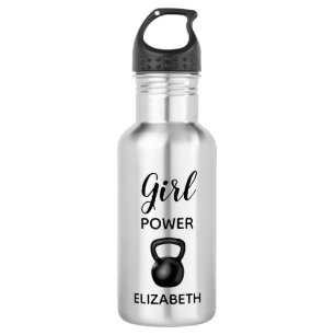 Girl power typography with a kettlebell name stainless steel water bottle