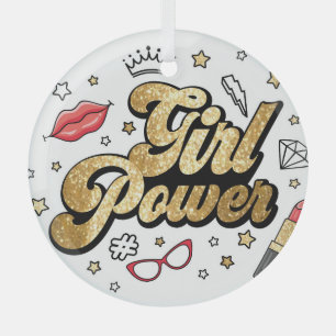 Girl Power: Vintage Feminist Glitter. Glass Ornament