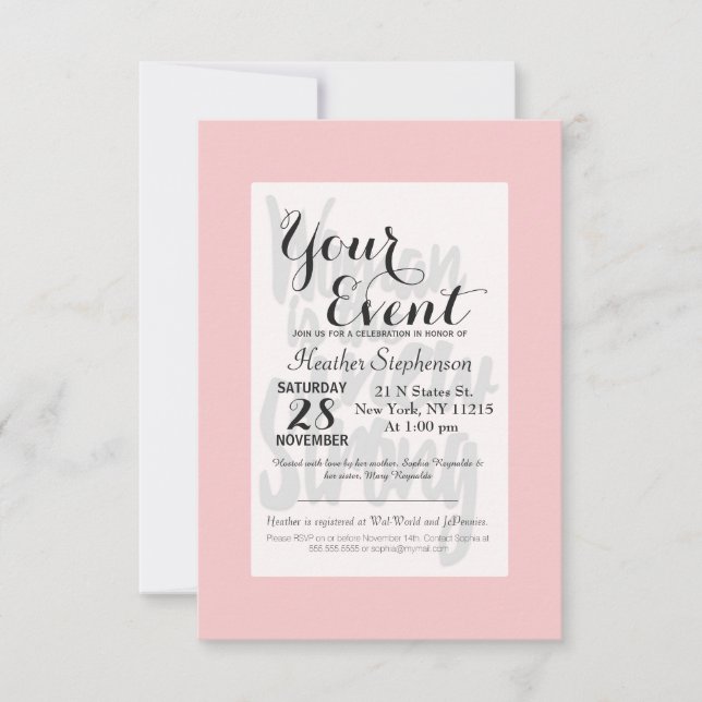 Girl Power Woman is the New Strong in Pink Black Invitation (Front)