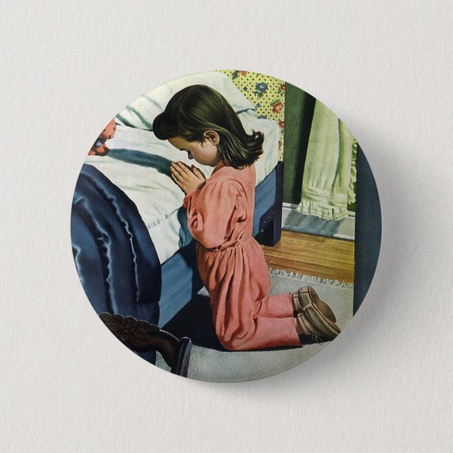 Girl Praying at Bedtime, the Lord's Prayer Button (Front)