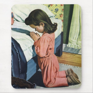 Girl Praying at Bedtime, the Lord's Prayer Mouse Pad