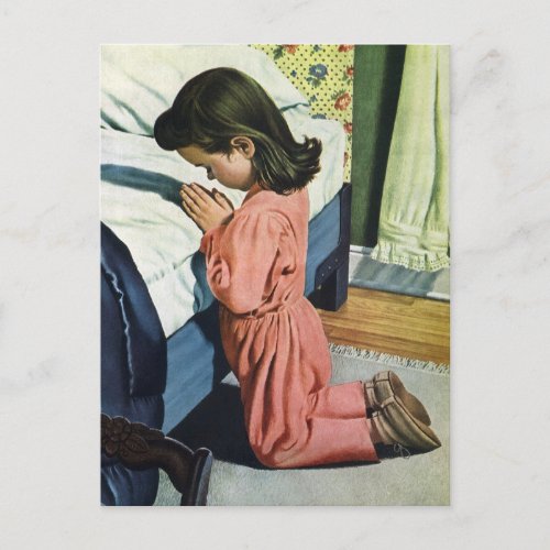 Girl Praying at Bedtime the Lords Prayer Postcard