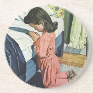 Girl Praying at Bedtime, the Lord's Prayer Sandstone Coaster