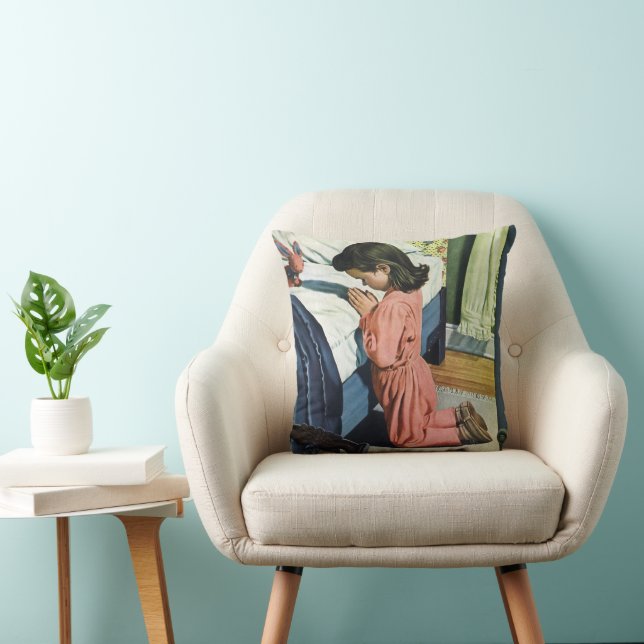 Girl Praying at Bedtime, the Lord's Prayer Throw Pillow (Chair)