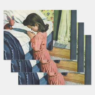 Girl Praying at Bedtime, the Lord's Prayer Wrapping Paper Sheets