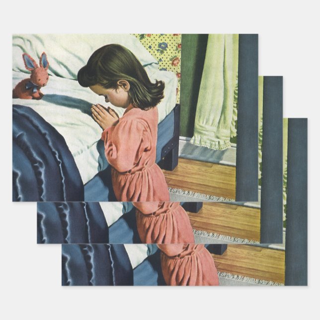 Girl Praying at Bedtime, the Lord's Prayer Wrapping Paper Sheets (Set)