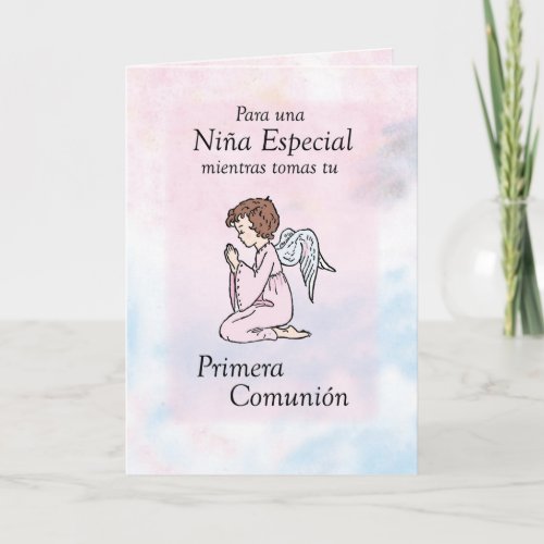 Girl Praying First Communion Angel Spanish Card