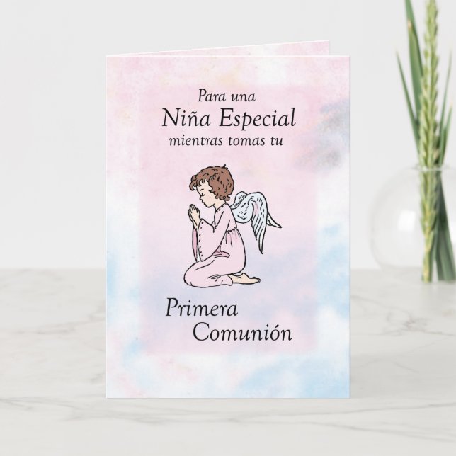 Girl Praying First Communion Angel, Spanish Card (Front)