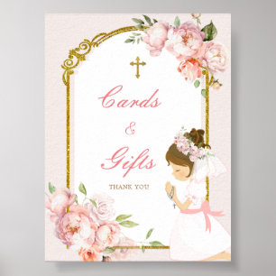 Girl Praying Gold First Holy Communion Card & Gift Poster