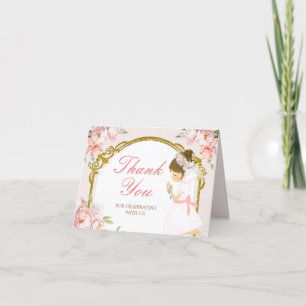 Girl Praying Gold First Holy Communion Folded Letterpress Thank You Card
