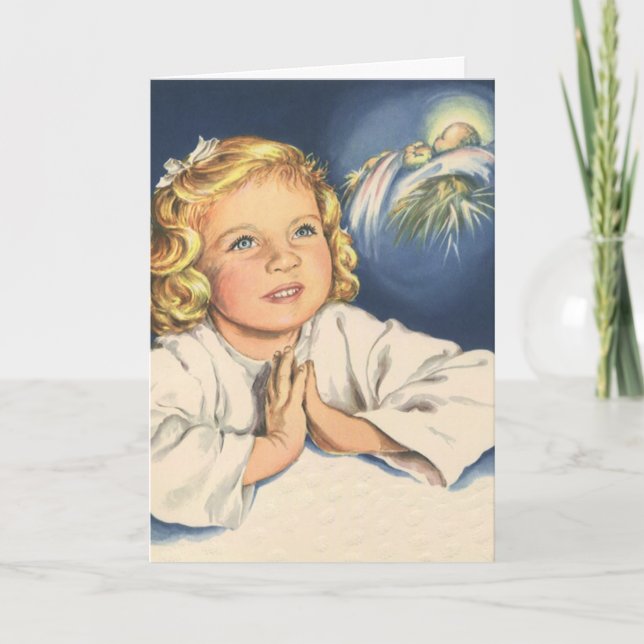 Girl Praying to Jesus Christ, Bedtime Prayers Card (Front)