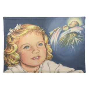 Girl Praying to Jesus Christ, Bedtime Prayers Cloth Placemat