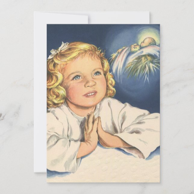 Girl Praying to Jesus Christ, Bedtime Prayers Invitation (Front)
